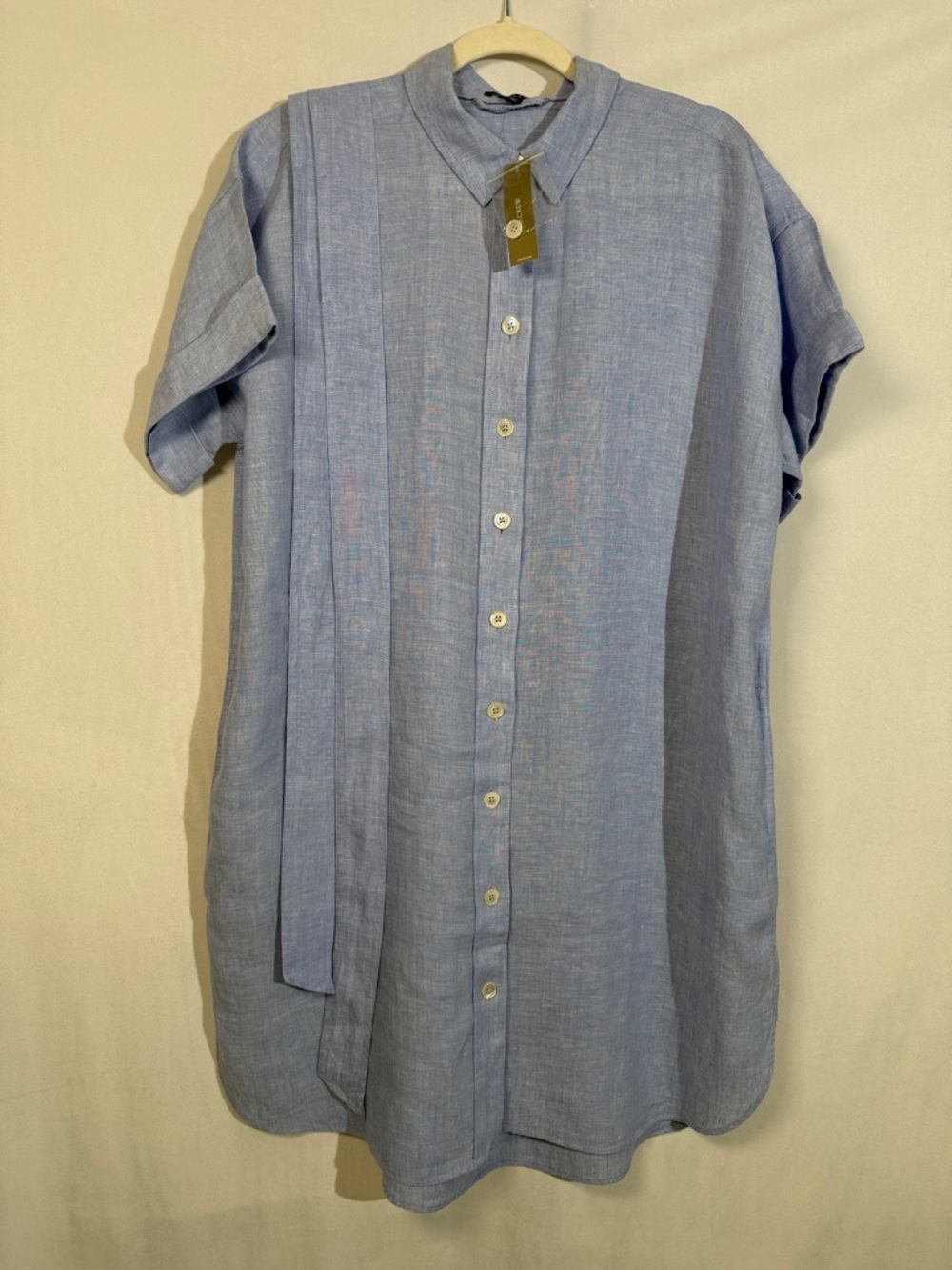NWT J. Crew Linen Belted Shirt Dress Size Large Light Blue Button Up